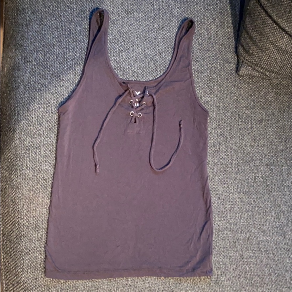American Eagle Charcoal Soft & Sexy Lace up Tank